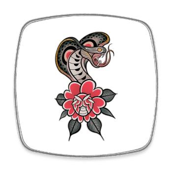 Serpent tradi old-school style tattoo coloré - Magnet carré - blanc - Devant