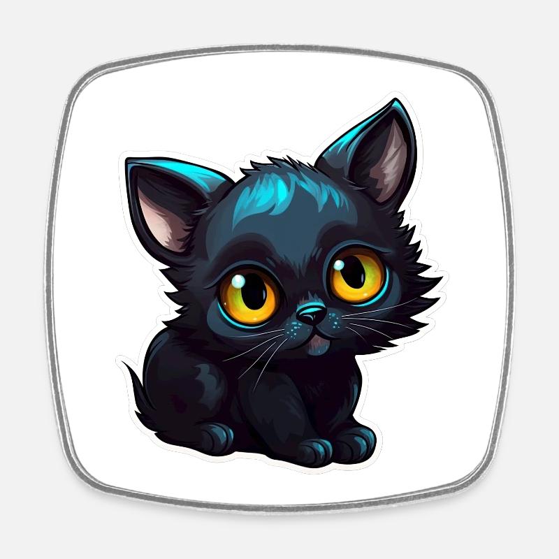 Petit chaton noir - Magnet carré - blanc
