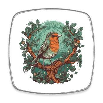 Robin chantant sur une branche - Magnet carré - blanc - Devant
