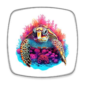 La tortue nage dans les récifs coralliens - Magnet carré - blanc - Devant
