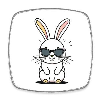Rabbit sunglasses - Square fridge magnet - white - Front