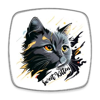 gray kitten, cat - Square fridge magnet - white - Front