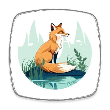 Fox sits in the field - Square fridge magnet - white - Front