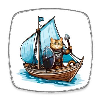 Wikingerkatze 2 - Viereckiger Kühlschrankmagnet - Weiß - Vorne