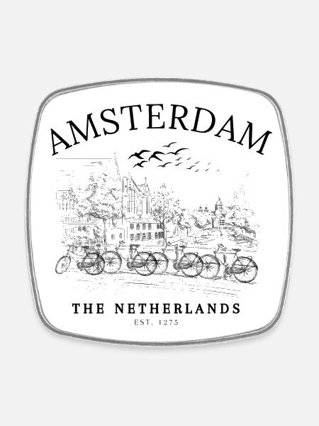 Amsterdam Pays-Bas Classic - Magnet carré - blanc