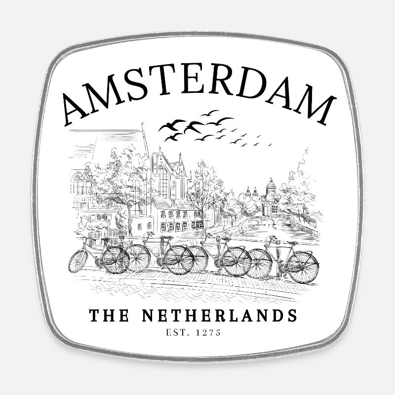 Amsterdam The Netherlands Classic - Square fridge magnet - white