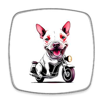 Bull Terrier entier moto très furieuse - Magnet carré - blanc - Devant
