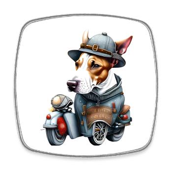 Bull Terrier anglaisune moto un chapeau de Père No - Magnet carré - blanc - Devant