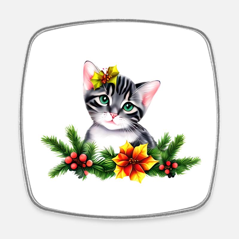 Un chat adorable chat mignon et un décore de noël - Magnet carré - blanc