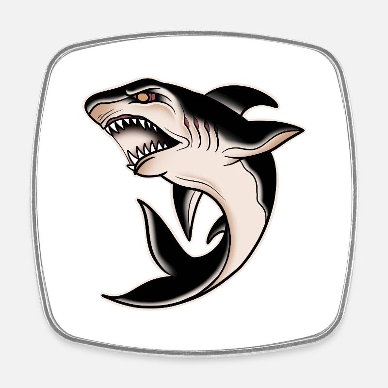 Requin blanc old school traditionnel tattoo - Magnet carré - blanc