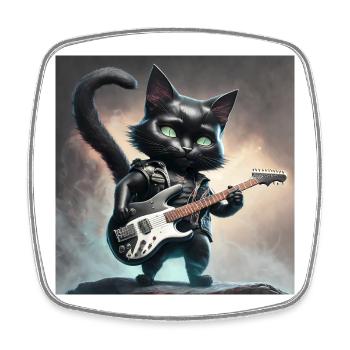 Rocker Guitar Glitter Cat: Cute & Rebellious - Square fridge magnet - white - Front