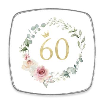 Zahl 60, Blumenkranz-Krone, personalisierbar - Viereckiger Kühlschrankmagnet - Weiß - Vorne