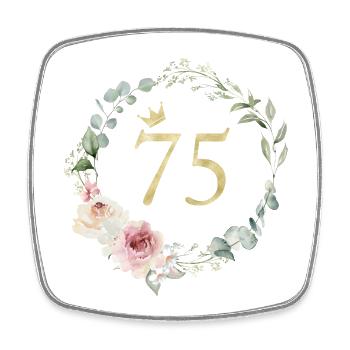 Zahl 75, Blumenkranz-Krone, personalisierbar - Viereckiger Kühlschrankmagnet - Weiß - Vorne