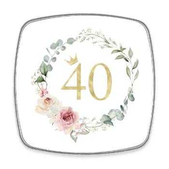 Zahl 40, Blumenkranz-Krone, personalisierbar - Viereckiger Kühlschrankmagnet - Weiß - Vorne