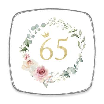 Zahl 65, Blumenkranz-Krone, personalisierbar - Viereckiger Kühlschrankmagnet - Weiß - Vorne