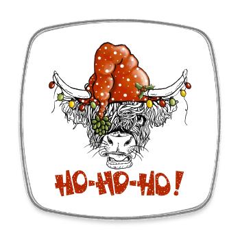 Funny Christmas Highland Cow - Square fridge magnet - white - Front