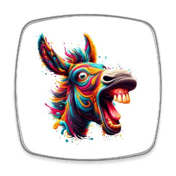 ESEL VERRÜCKT PFERD BUNT FARBEN OHREN PARTY DONKEY - Viereckiger Kühlschrankmagnet - Weiß - Vorne