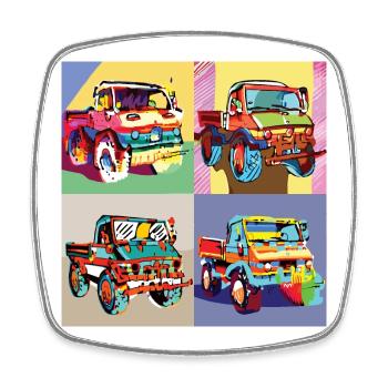 Unimog - Modern - Warhol - Outil motorisé universel - Magnet carré - blanc - Devant