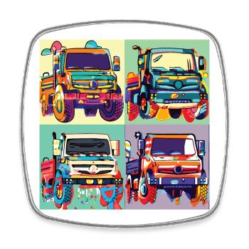 Unimog - Modern - Warhol - Outil motorisé universel - Magnet carré - blanc - Devant