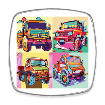 Unimog - Evolution - Warhol - Outil motorisé universel - Magnet carré - blanc - Devant