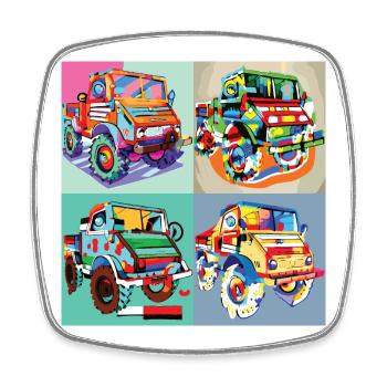 Unimog - Modern - Warhol - Outil motorisé universel - Magnet carré - blanc - Devant
