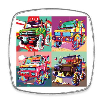 Unimog - Modern - Warhol - Outil motorisé universel - Magnet carré - blanc - Devant