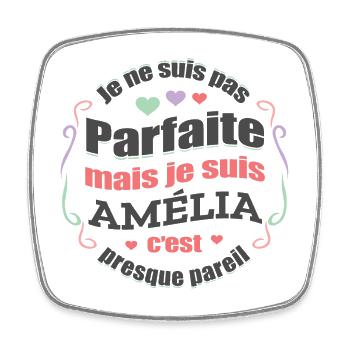 AMÉLIA PARFAITE - PRENOM AMÉLIA - Magnet carré - blanc - Devant
