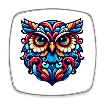 OWL EAGLE OWL BIRD OF PREY TAWNY OWL FEATHER RAINBOW COLORFUL - Square fridge magnet - white - Front