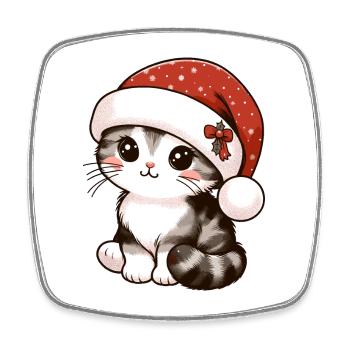 HAUSKATZE MIEZE KÄTZCHEN HAUSTIER WEIHNACHTSMÜTZE - Viereckiger Kühlschrankmagnet - Weiß - Vorne