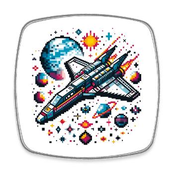 RAUMSCHIFF RETRO JET PIXEL PLANET WELTALL GALAXIS - Viereckiger Kühlschrankmagnet - Weiß - Vorne