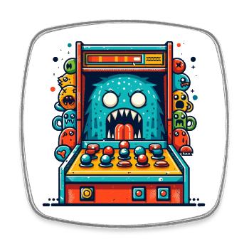 ARCADE SPIELAUTOMAT CASINO JOYSTICK MONSTER CRAZY - Viereckiger Kühlschrankmagnet - Weiß - Vorne