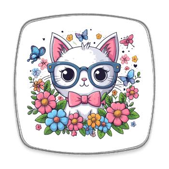 KATZE MIEZE KÄTZCHEN HAUSTIER BLUME WIESE FRÜHLING - Viereckiger Kühlschrankmagnet - Weiß - Vorne
