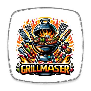 GrillMaster - Grill Illustration - Square fridge magnet - white - Front