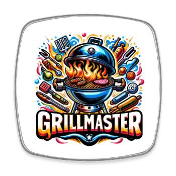 GrillMaster - Illustration de gril - Magnet carré - blanc - Devant
