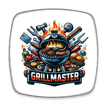 GrillMaster - Illustration de gril - Magnet carré - blanc - Devant