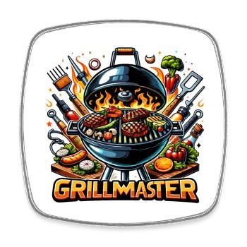 GrillMaster - Illustration de gril - Magnet carré - blanc - Devant