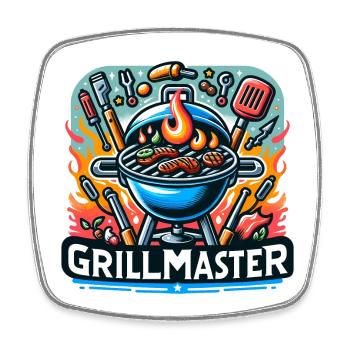 GrillMaster - Illustration de gril - Magnet carré - blanc - Devant