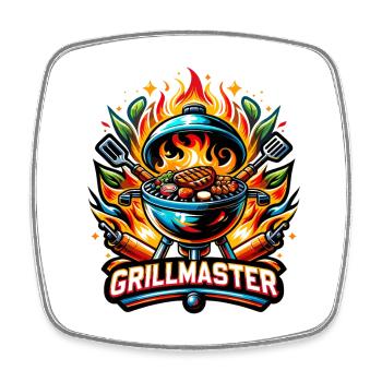 GrillMaster - Illustration de gril - Magnet carré - blanc - Devant