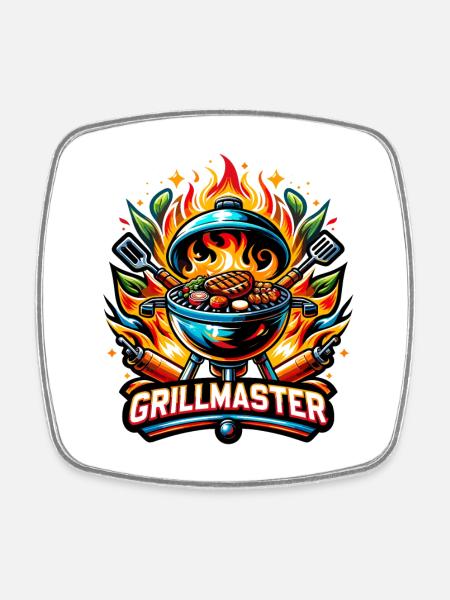 GrillMaster - Grill Illustration - Viereckiger Kühlschrankmagnet - Weiß