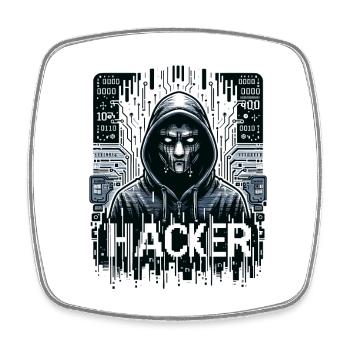 Hacker - Illustration - Viereckiger Kühlschrankmagnet - Weiß - Vorne