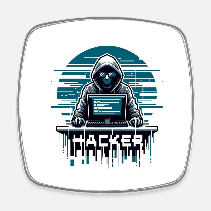 Hacker - Illustration - Viereckiger Kühlschrankmagnet - Weiß