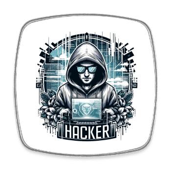 Hacker - Illustration - Square fridge magnet - white - Front