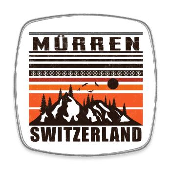 Mürren Switzerland Rétro Coucher De Soleil Ski 80s - Magnet carré - blanc - Devant