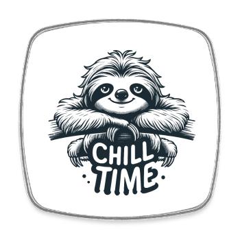 Chill Time - Sloth Illustration - Square fridge magnet - white - Front