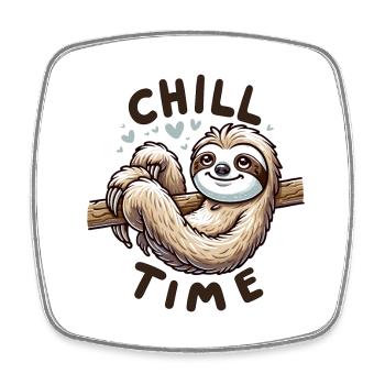 Chill Time - Sloth Illustration - Square fridge magnet - white - Front