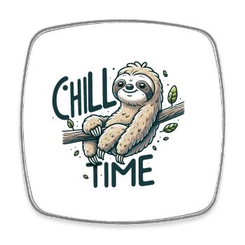 Chill Time - Sloth Illustration - Square fridge magnet - white - Front