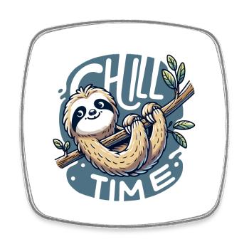Chill Time - Sloth Illustration - Square fridge magnet - white - Front