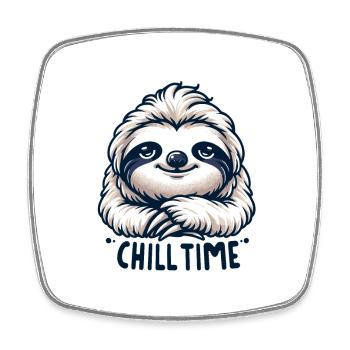 Chill Time - Sloth Illustration - Square fridge magnet - white - Front