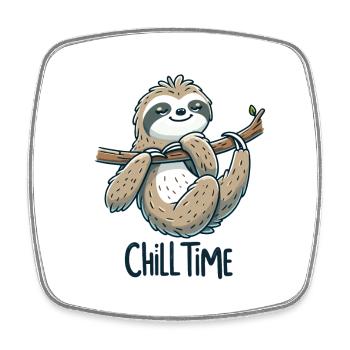 Chill Time - Sloth Illustration - Square fridge magnet - white - Front