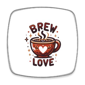 Brew Love - Kaffeetasse Illustration - Viereckiger Kühlschrankmagnet - Weiß - Vorne